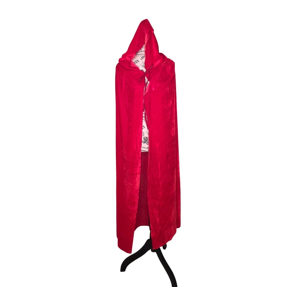 Red Velvet Hooded Cloak Cape Renaissance Ren Faire Cosplay Costume 47in